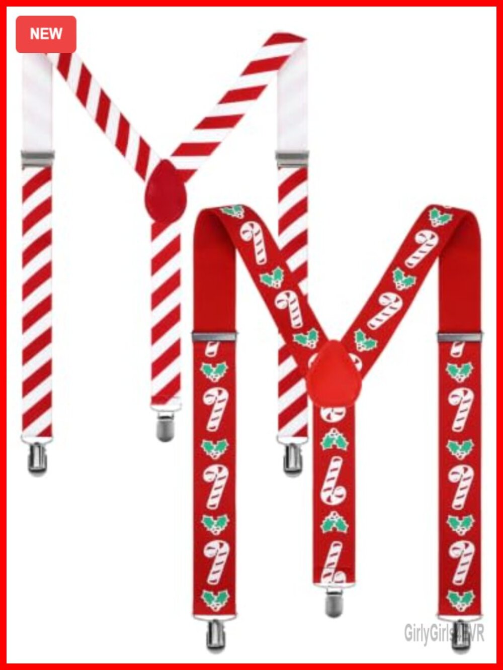 2 Pack Christmas Suspenders Adjustable Clip-On Holiday Costume Accessory